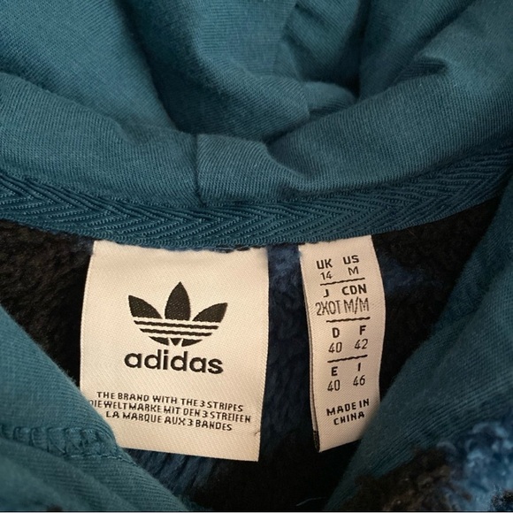 adidas Blue & Black Leopard Sherpa Hoodie - Picture 3 of 4